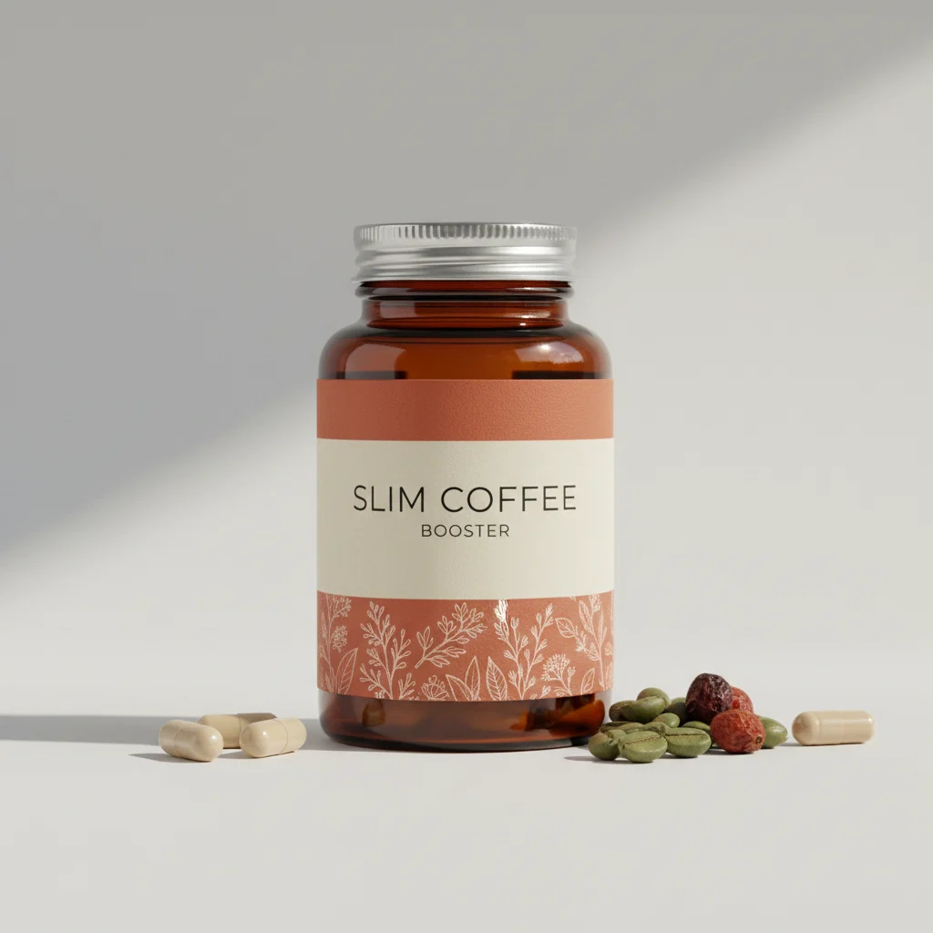 Slim Coffee Booster food supplement box - compact dark rectangular packaging with purple logo